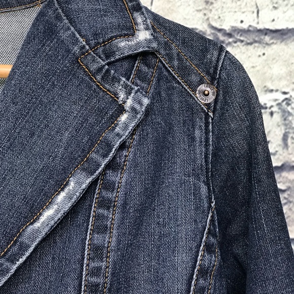 LEVEL 99 Distressed Fitted Denim Blazer Jacket - Picture 5 of 8